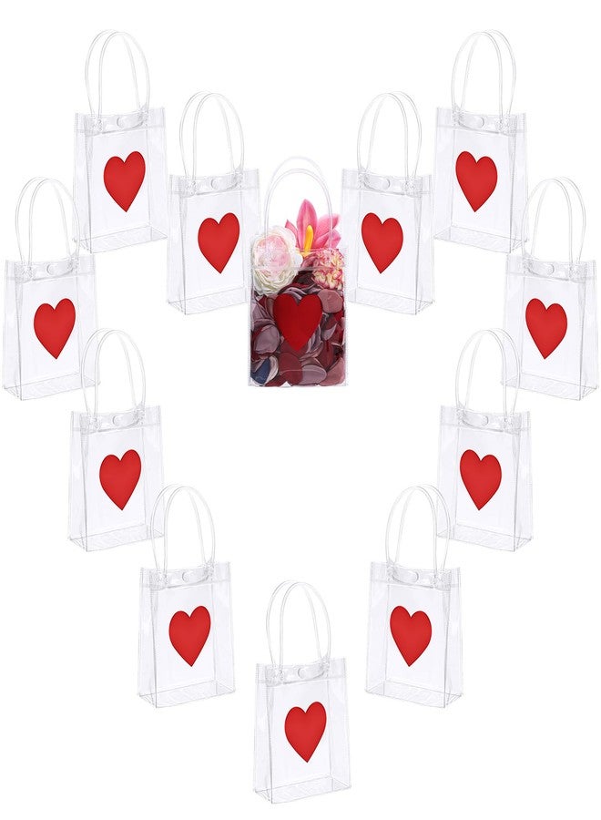 Glenmal 24 Pcs Valentine's Day Clear Gift Bags with Handle Transparent PVC Plastic Red Heart Love Reusable Shopping Tote Wrap Bags for Valentines Weddings - Image 1